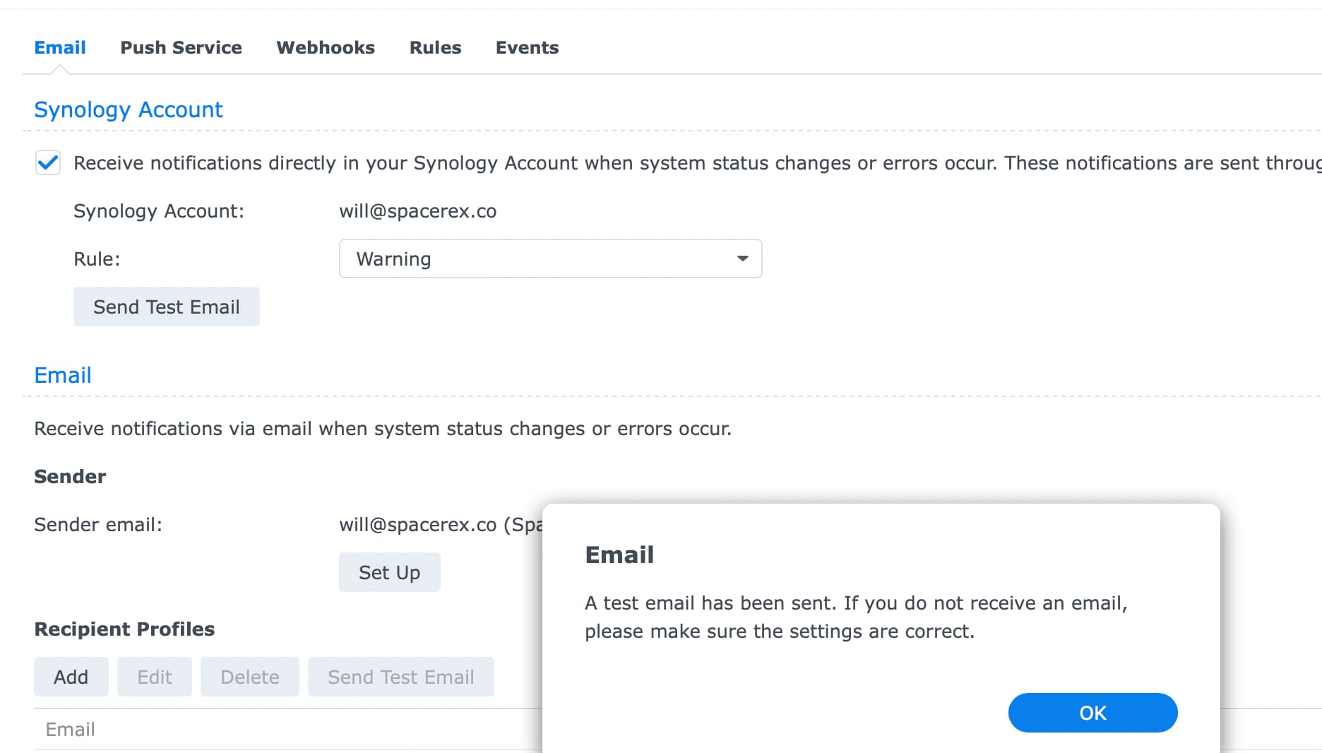 DSM push notifications with webhooks